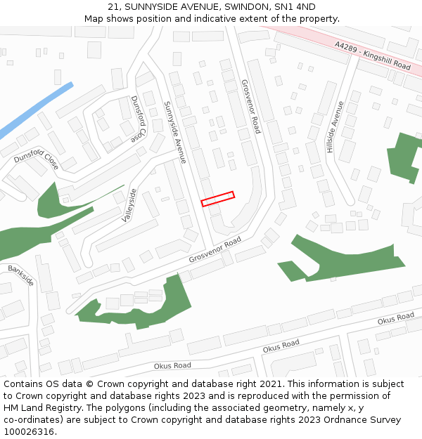 21, SUNNYSIDE AVENUE, SWINDON, SN1 4ND: Location map and indicative extent of plot