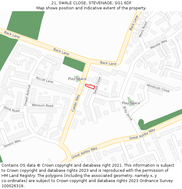 21, SWALE CLOSE, STEVENAGE, SG1 6DF: Location map and indicative extent of plot