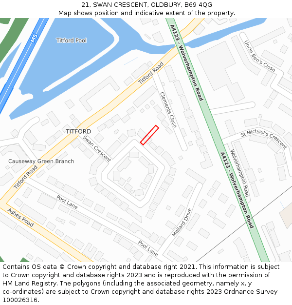 21, SWAN CRESCENT, OLDBURY, B69 4QG: Location map and indicative extent of plot
