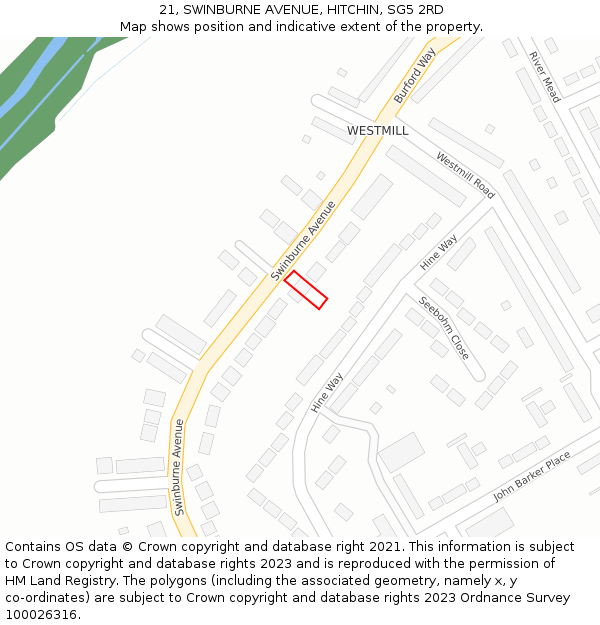 21, SWINBURNE AVENUE, HITCHIN, SG5 2RD: Location map and indicative extent of plot