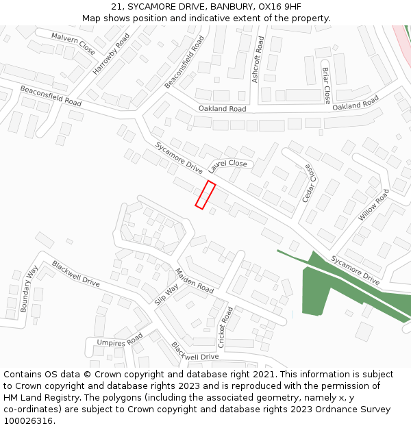 21, SYCAMORE DRIVE, BANBURY, OX16 9HF: Location map and indicative extent of plot