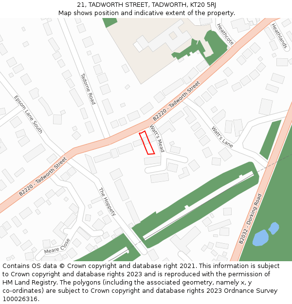 21, TADWORTH STREET, TADWORTH, KT20 5RJ: Location map and indicative extent of plot