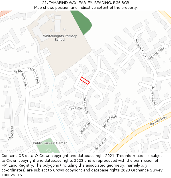21, TAMARIND WAY, EARLEY, READING, RG6 5GR: Location map and indicative extent of plot
