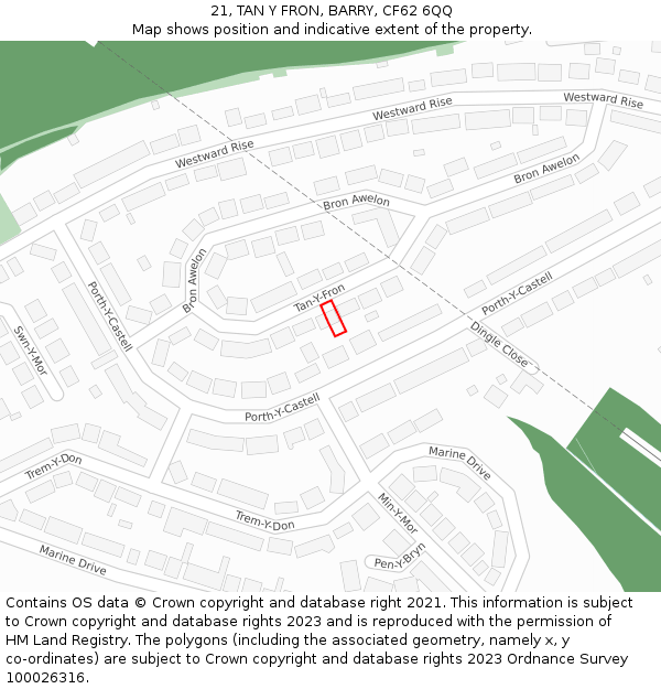 21, TAN Y FRON, BARRY, CF62 6QQ: Location map and indicative extent of plot