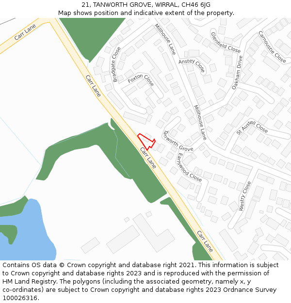 21, TANWORTH GROVE, WIRRAL, CH46 6JG: Location map and indicative extent of plot