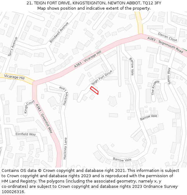 21, TEIGN FORT DRIVE, KINGSTEIGNTON, NEWTON ABBOT, TQ12 3FY: Location map and indicative extent of plot