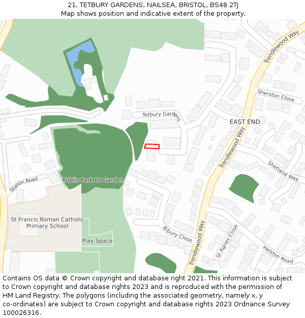 21, TETBURY GARDENS, NAILSEA, BRISTOL, BS48 2TJ: Location map and indicative extent of plot
