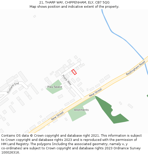21, THARP WAY, CHIPPENHAM, ELY, CB7 5QG: Location map and indicative extent of plot