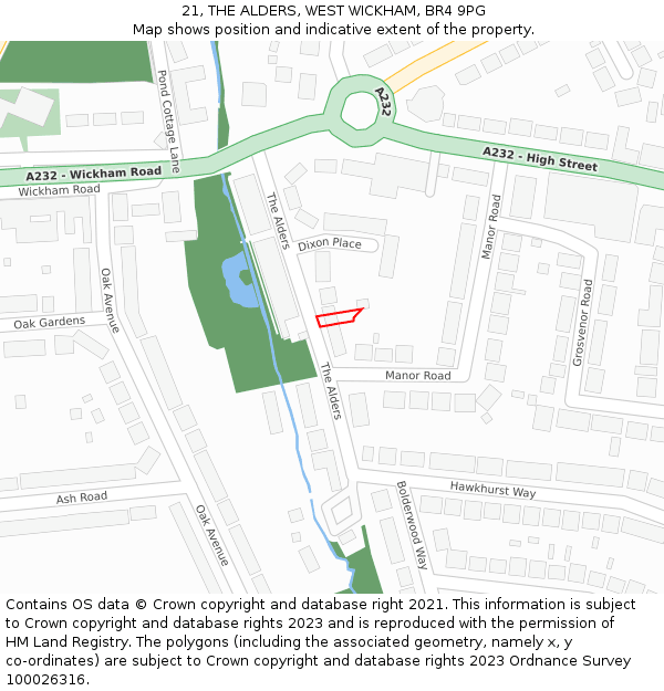 21, THE ALDERS, WEST WICKHAM, BR4 9PG: Location map and indicative extent of plot
