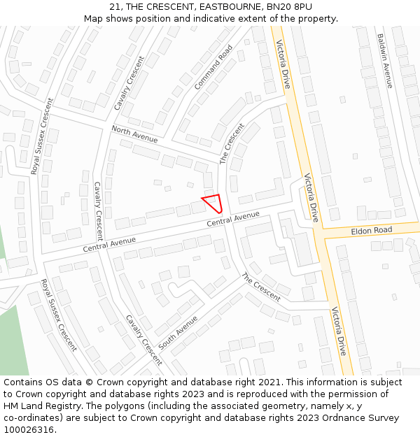 21, THE CRESCENT, EASTBOURNE, BN20 8PU: Location map and indicative extent of plot