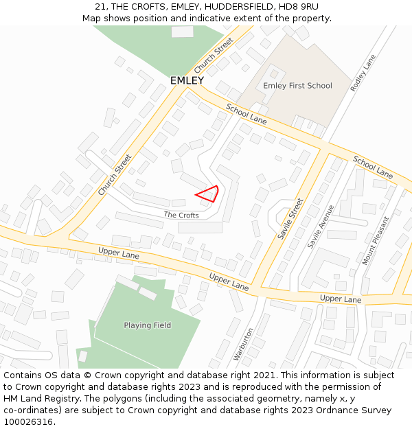 21, THE CROFTS, EMLEY, HUDDERSFIELD, HD8 9RU: Location map and indicative extent of plot