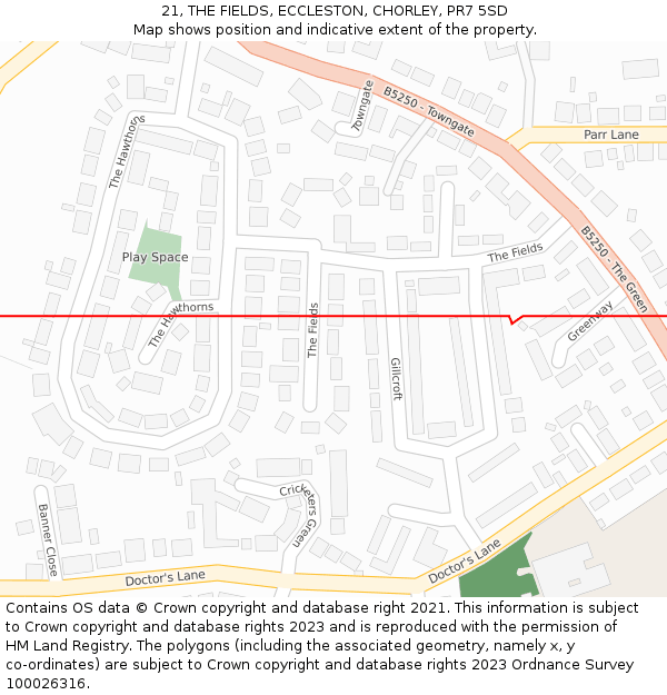 21, THE FIELDS, ECCLESTON, CHORLEY, PR7 5SD: Location map and indicative extent of plot