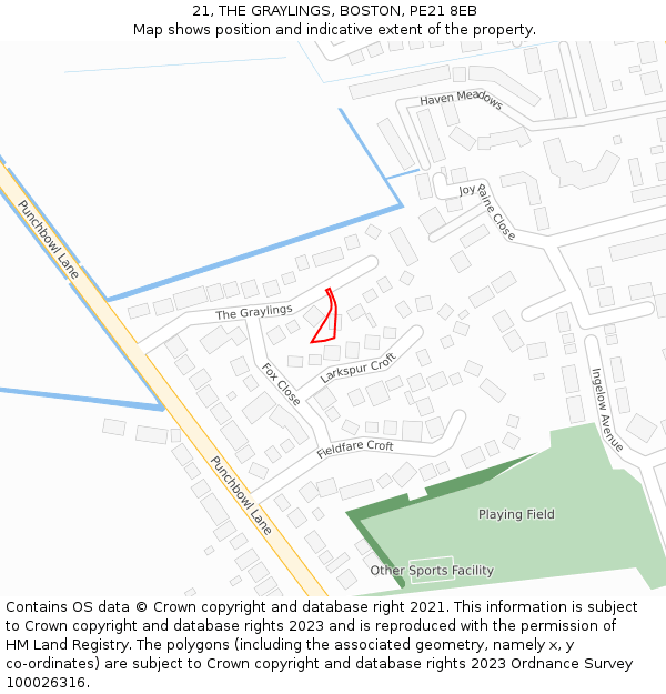 21, THE GRAYLINGS, BOSTON, PE21 8EB: Location map and indicative extent of plot