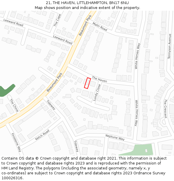 21, THE HAVEN, LITTLEHAMPTON, BN17 6NU: Location map and indicative extent of plot