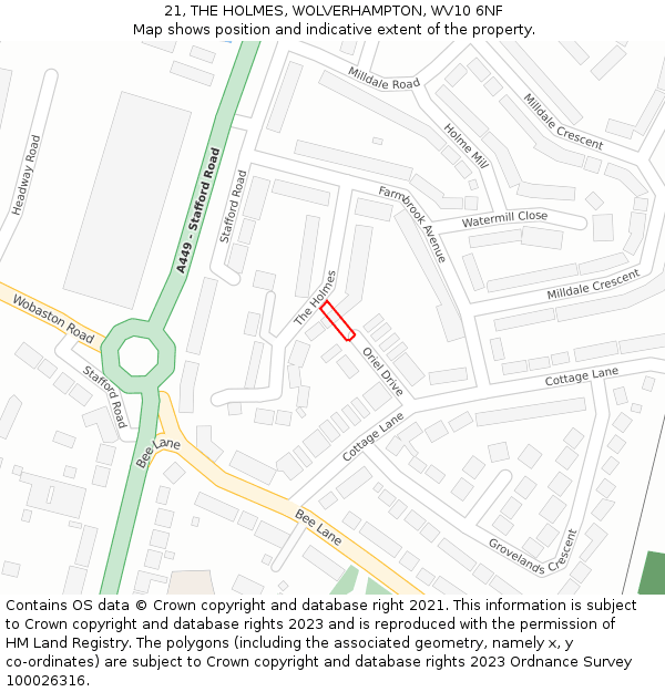 21, THE HOLMES, WOLVERHAMPTON, WV10 6NF: Location map and indicative extent of plot