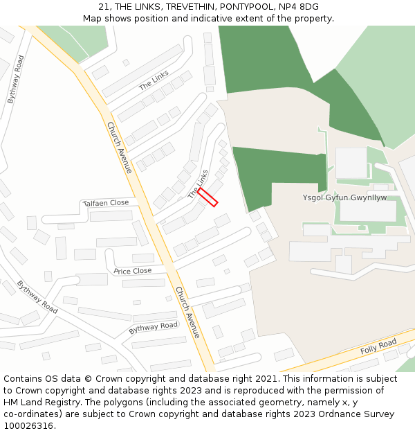 21, THE LINKS, TREVETHIN, PONTYPOOL, NP4 8DG: Location map and indicative extent of plot