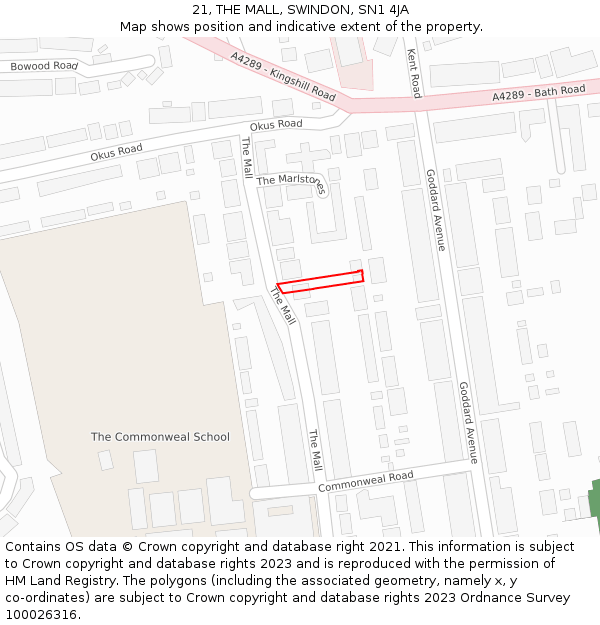 21, THE MALL, SWINDON, SN1 4JA: Location map and indicative extent of plot