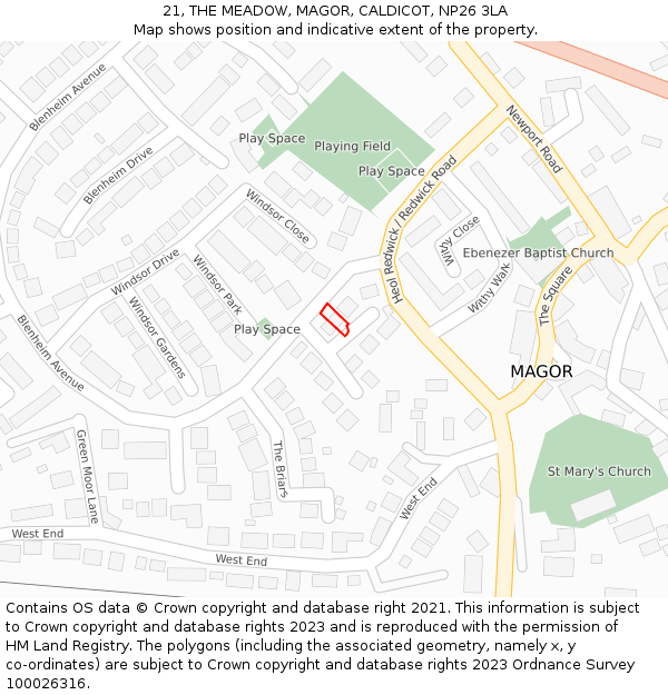 21, THE MEADOW, MAGOR, CALDICOT, NP26 3LA: Location map and indicative extent of plot