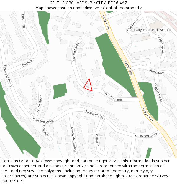 21, THE ORCHARDS, BINGLEY, BD16 4AZ: Location map and indicative extent of plot