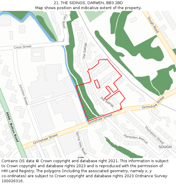 21, THE SIDINGS, DARWEN, BB3 2BD: Location map and indicative extent of plot