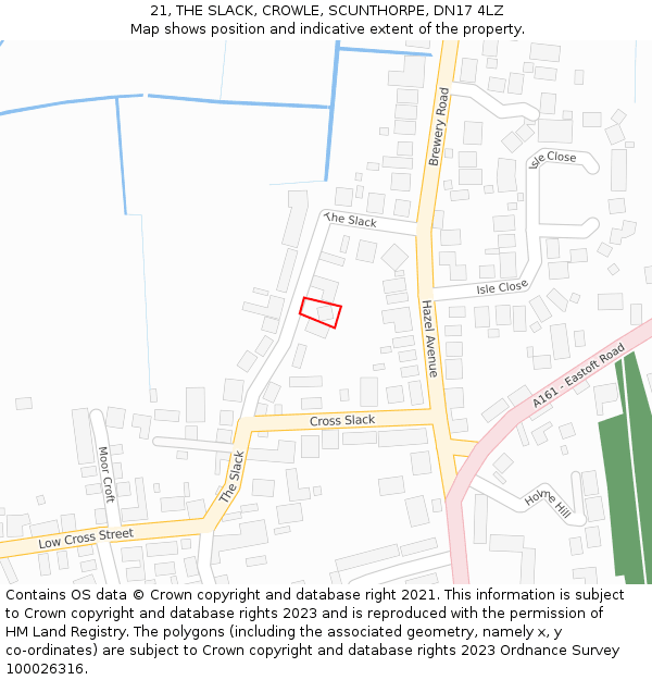 21, THE SLACK, CROWLE, SCUNTHORPE, DN17 4LZ: Location map and indicative extent of plot