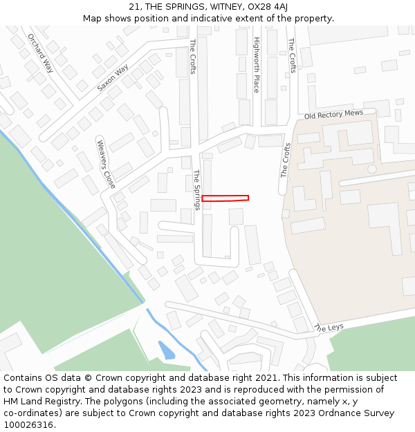 21, THE SPRINGS, WITNEY, OX28 4AJ: Location map and indicative extent of plot