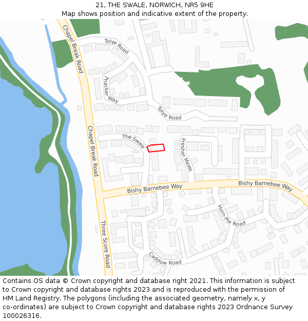 21, THE SWALE, NORWICH, NR5 9HE: Location map and indicative extent of plot