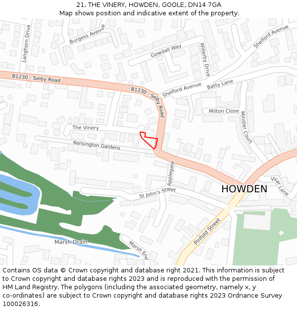 21, THE VINERY, HOWDEN, GOOLE, DN14 7GA: Location map and indicative extent of plot