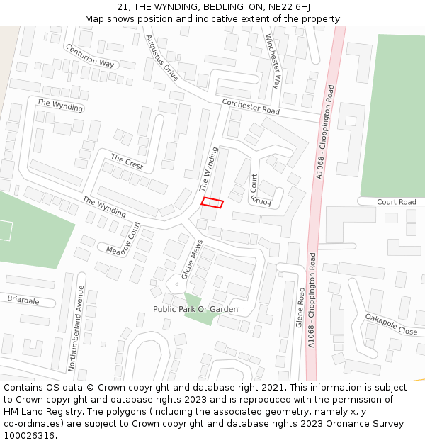 21, THE WYNDING, BEDLINGTON, NE22 6HJ: Location map and indicative extent of plot