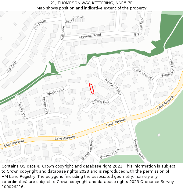 21, THOMPSON WAY, KETTERING, NN15 7EJ: Location map and indicative extent of plot