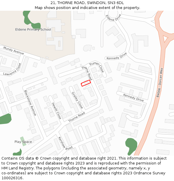 21, THORNE ROAD, SWINDON, SN3 6DL: Location map and indicative extent of plot