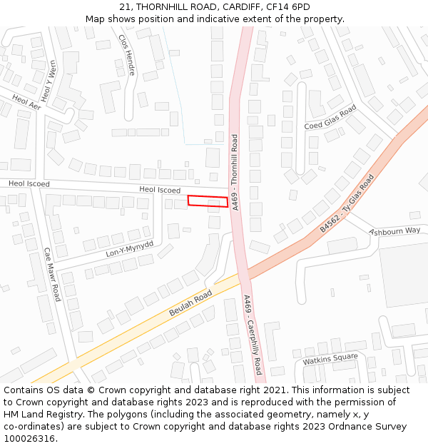 21, THORNHILL ROAD, CARDIFF, CF14 6PD: Location map and indicative extent of plot