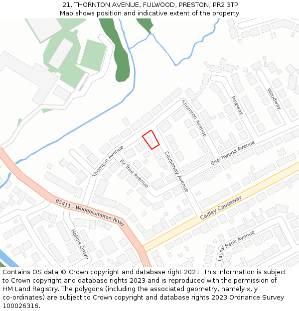 21, THORNTON AVENUE, FULWOOD, PRESTON, PR2 3TP: Location map and indicative extent of plot