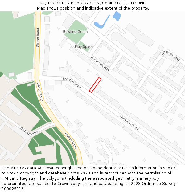 21, THORNTON ROAD, GIRTON, CAMBRIDGE, CB3 0NP: Location map and indicative extent of plot