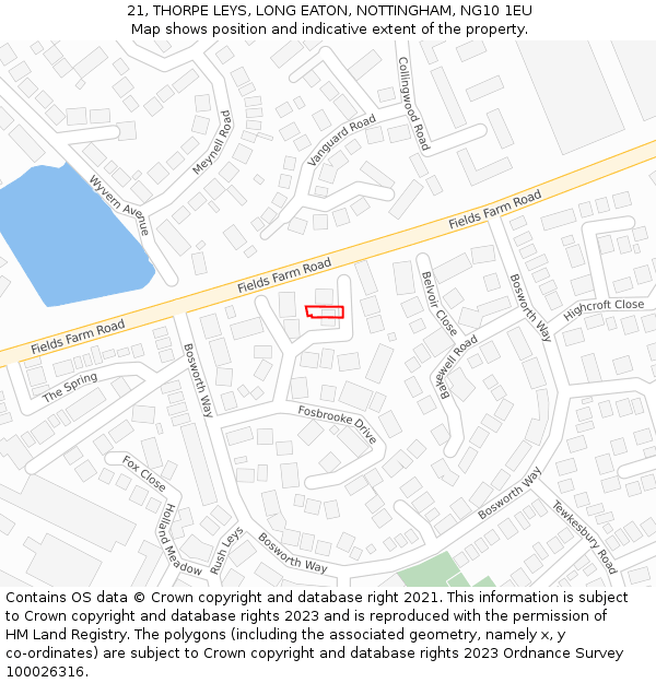 21, THORPE LEYS, LONG EATON, NOTTINGHAM, NG10 1EU: Location map and indicative extent of plot