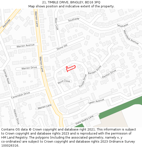 21, TIMBLE DRIVE, BINGLEY, BD16 3PQ: Location map and indicative extent of plot