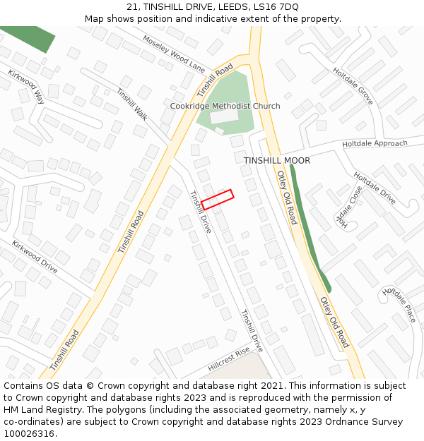 21, TINSHILL DRIVE, LEEDS, LS16 7DQ: Location map and indicative extent of plot