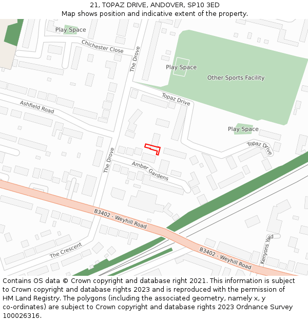 21, TOPAZ DRIVE, ANDOVER, SP10 3ED: Location map and indicative extent of plot