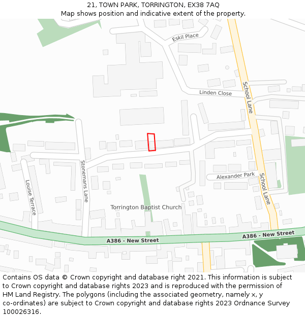 21, TOWN PARK, TORRINGTON, EX38 7AQ: Location map and indicative extent of plot