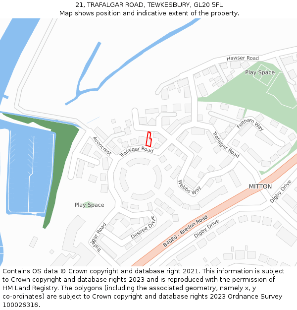 21, TRAFALGAR ROAD, TEWKESBURY, GL20 5FL: Location map and indicative extent of plot