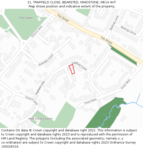 21, TRAPFIELD CLOSE, BEARSTED, MAIDSTONE, ME14 4HT: Location map and indicative extent of plot