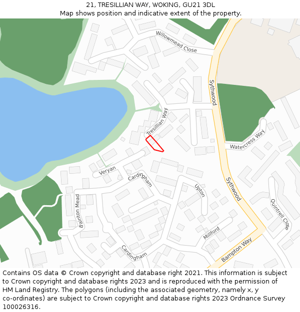 21, TRESILLIAN WAY, WOKING, GU21 3DL: Location map and indicative extent of plot