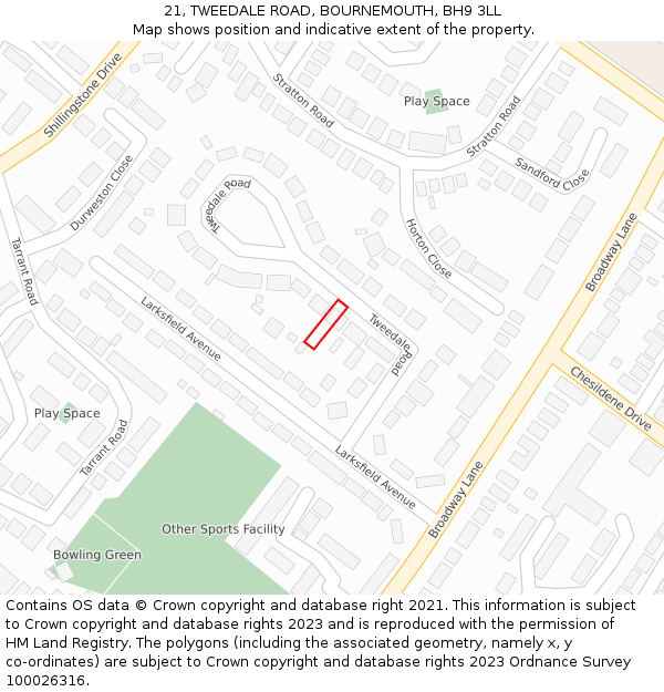 21, TWEEDALE ROAD, BOURNEMOUTH, BH9 3LL: Location map and indicative extent of plot