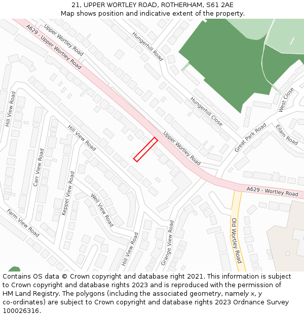 21, UPPER WORTLEY ROAD, ROTHERHAM, S61 2AE: Location map and indicative extent of plot