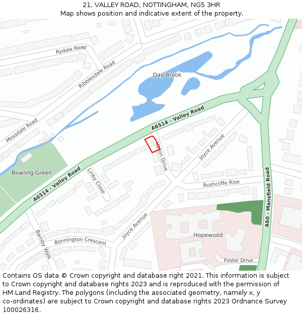 21, VALLEY ROAD, NOTTINGHAM, NG5 3HR: Location map and indicative extent of plot