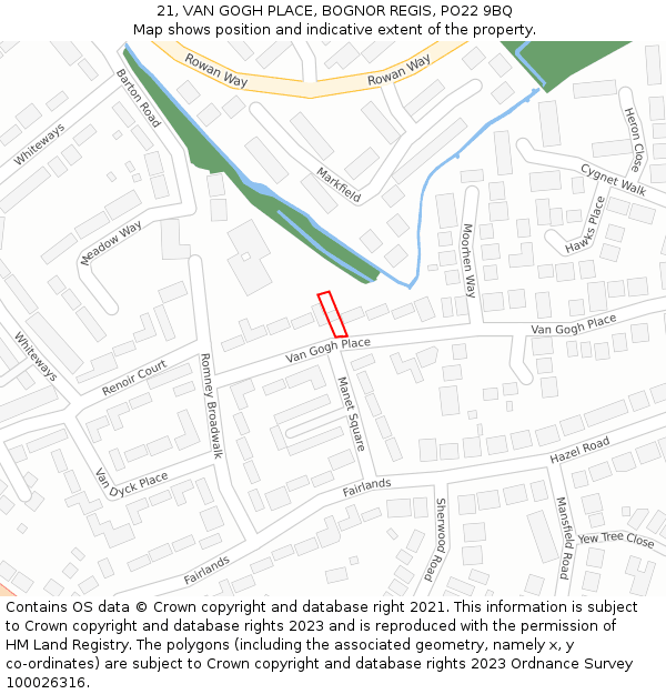 21, VAN GOGH PLACE, BOGNOR REGIS, PO22 9BQ: Location map and indicative extent of plot