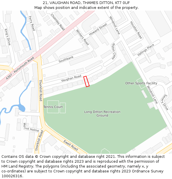 21, VAUGHAN ROAD, THAMES DITTON, KT7 0UF: Location map and indicative extent of plot