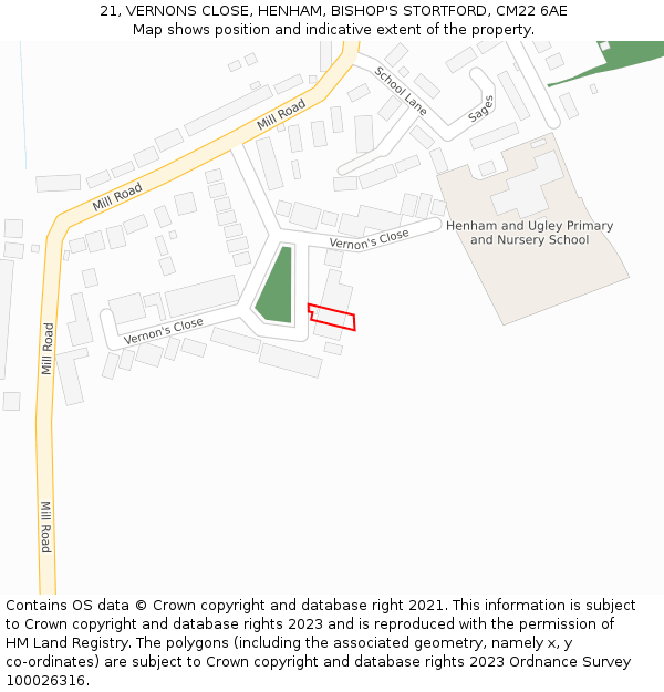 21, VERNONS CLOSE, HENHAM, BISHOP'S STORTFORD, CM22 6AE: Location map and indicative extent of plot