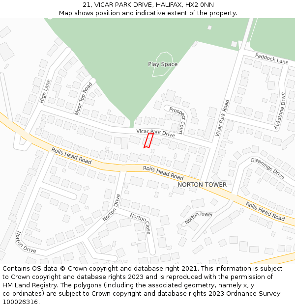 21, VICAR PARK DRIVE, HALIFAX, HX2 0NN: Location map and indicative extent of plot
