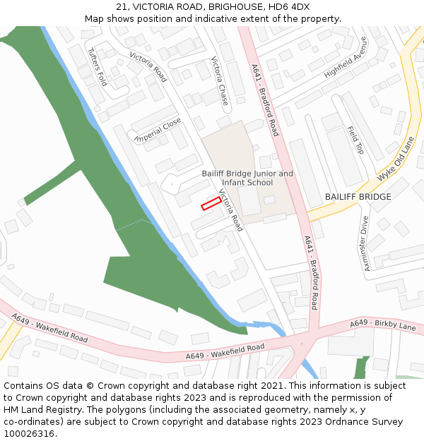 21, VICTORIA ROAD, BRIGHOUSE, HD6 4DX: Location map and indicative extent of plot